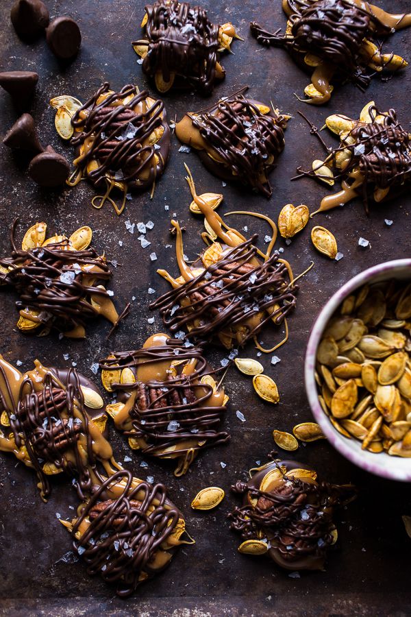 Chocolate covered roasted pumpkin seed turtle clusters