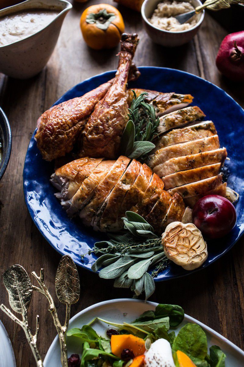 Herb and butter roasted turkey with white wine pan gravy