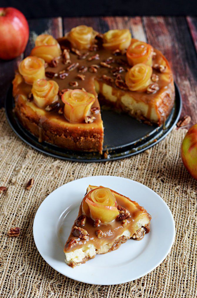 Salted apple cheesecake with apple roses