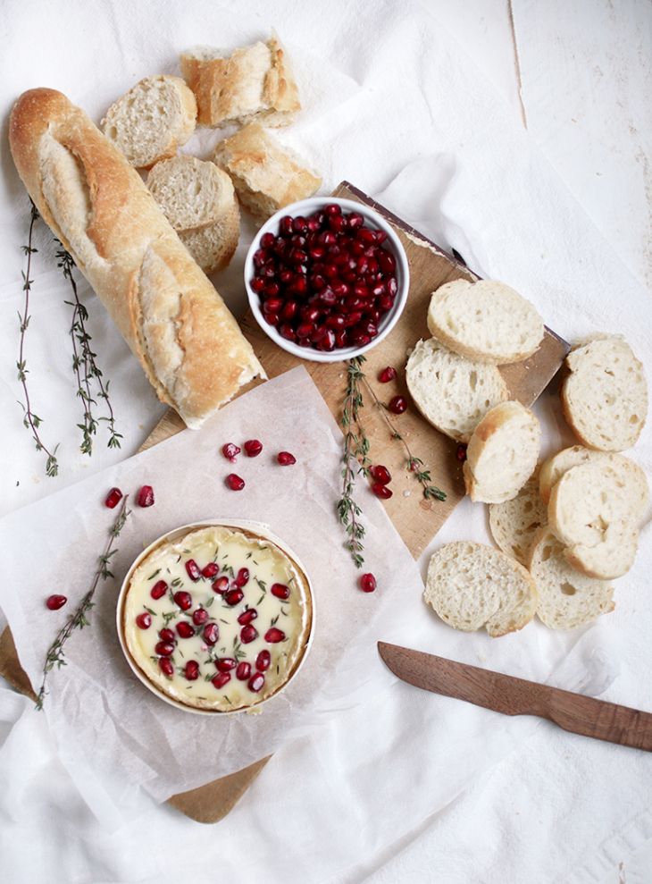 Pomegranate and thyme baked camambert