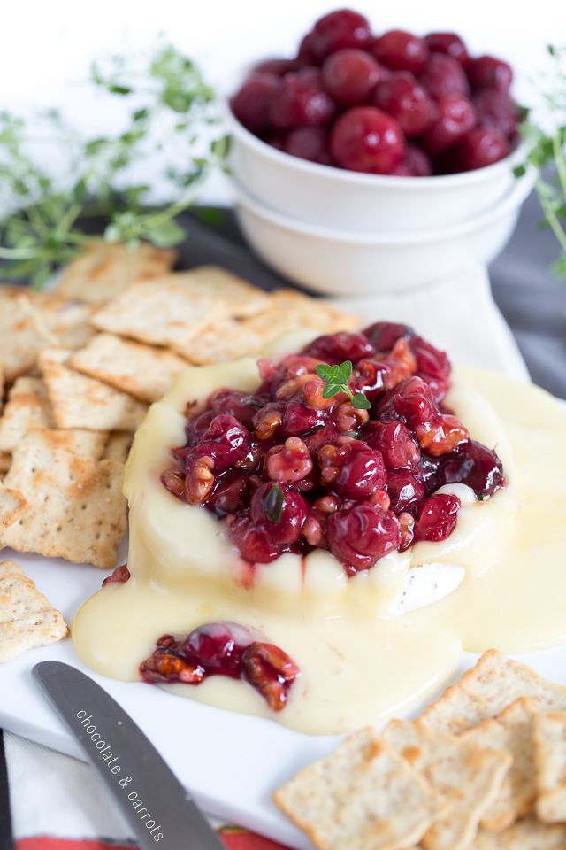 Savory cherry compote on warm brie cheese