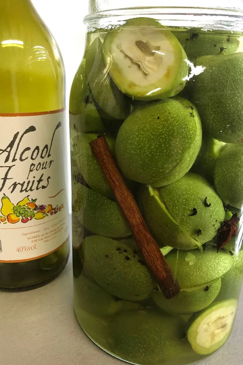 Walnut liqueur in a jar