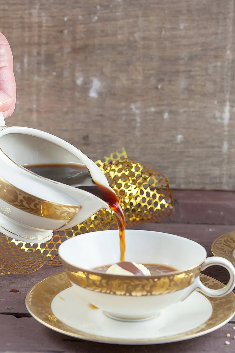 Affogato with chocolate sauce