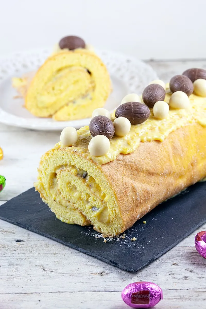 Easter cake roll with mango