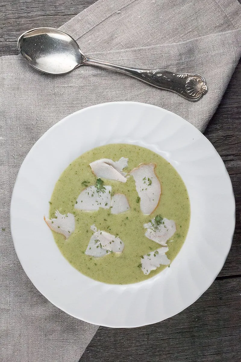Creamy broccoli and smoked chicken soup
