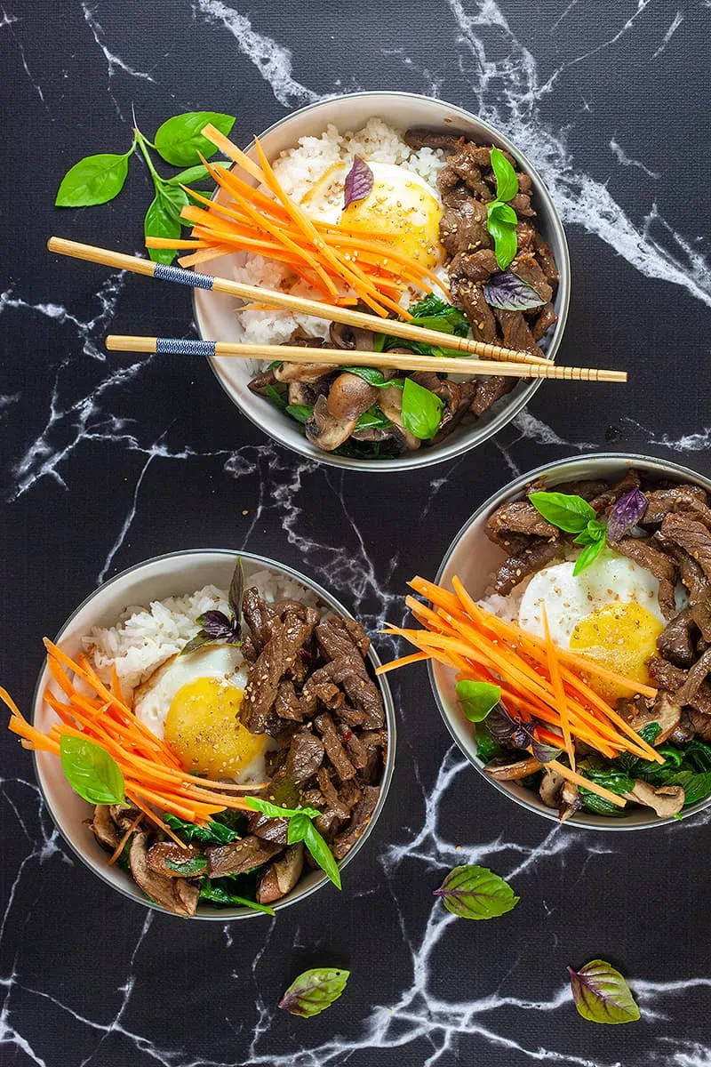 Bibimbap with steak