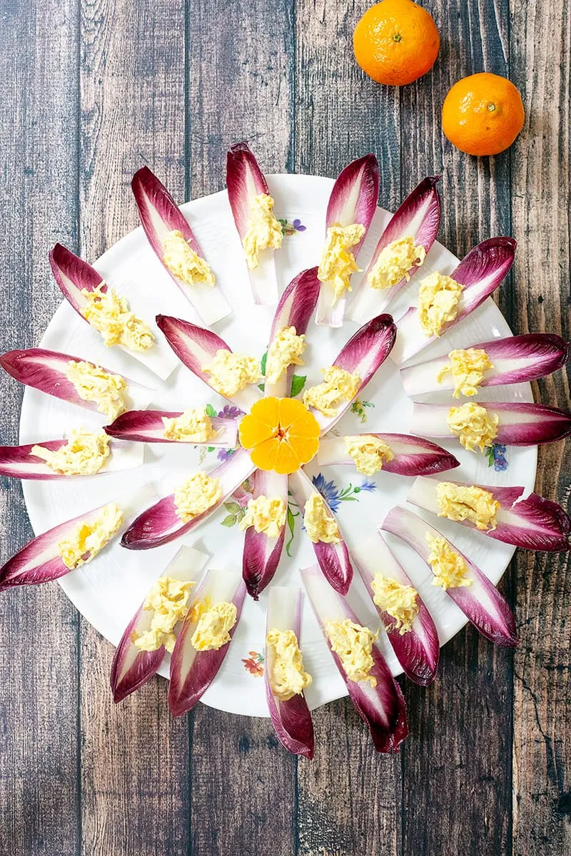 Chicory boats with curried chicken salad