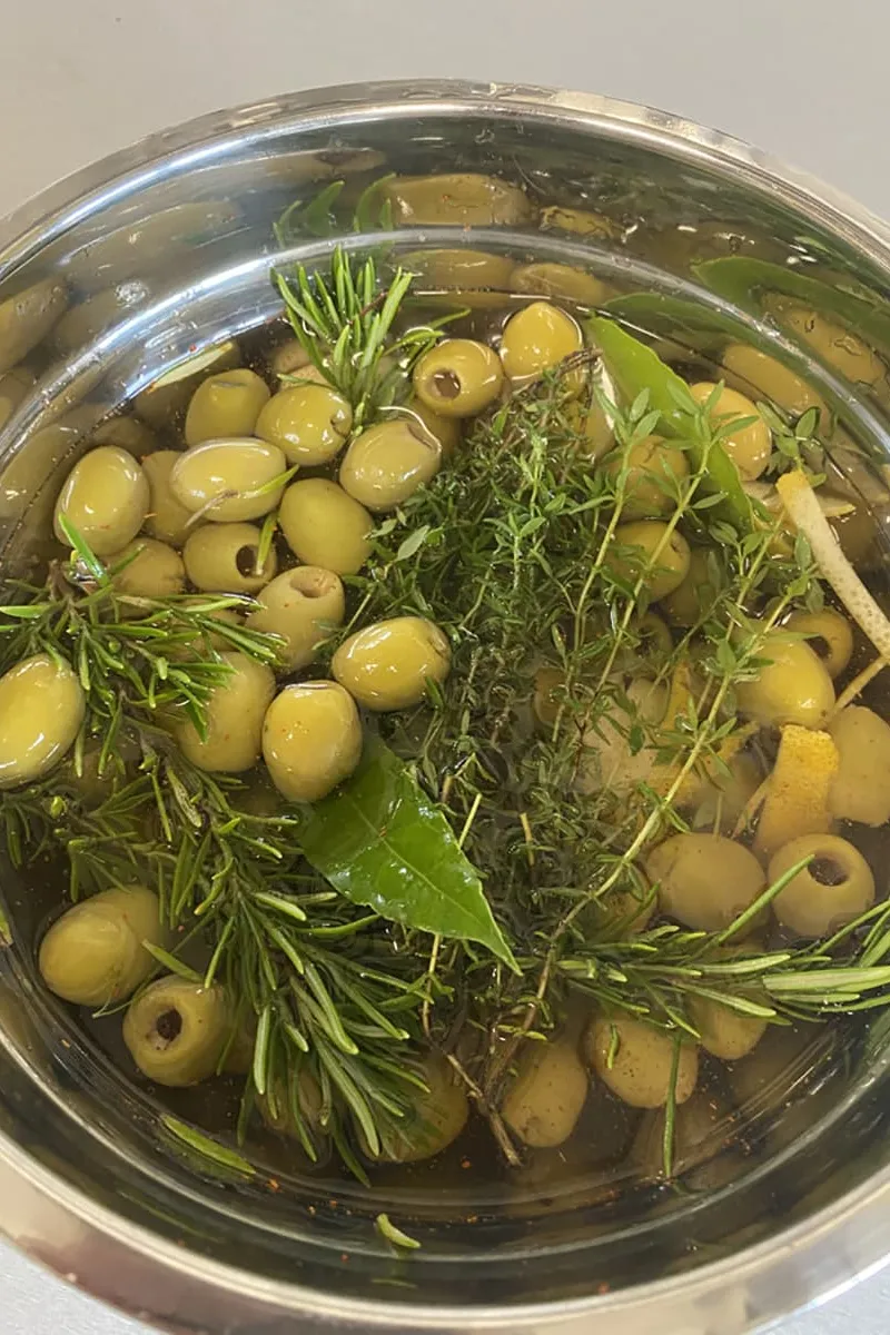 Green olives in marinade