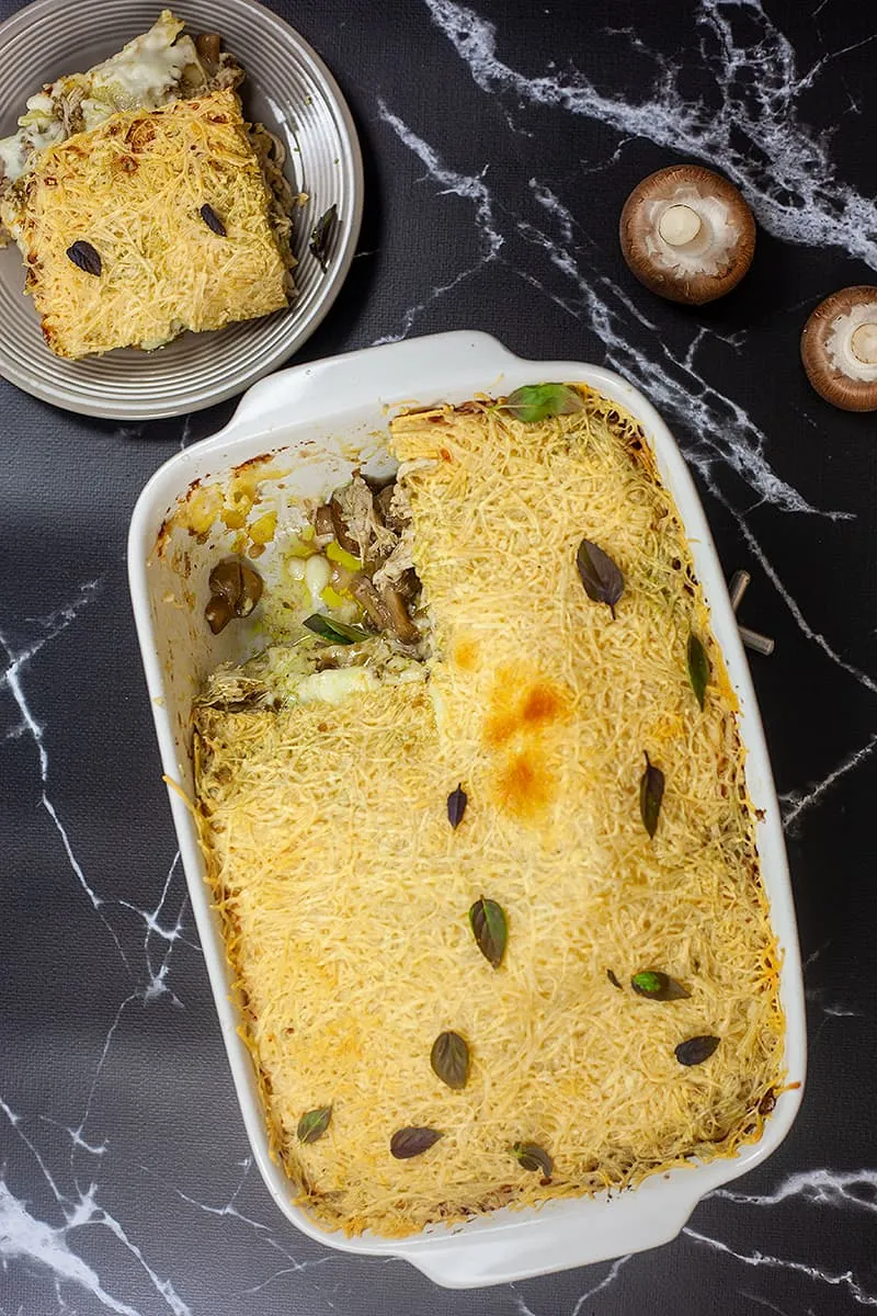 Mushroom and chicken pesto lasagne