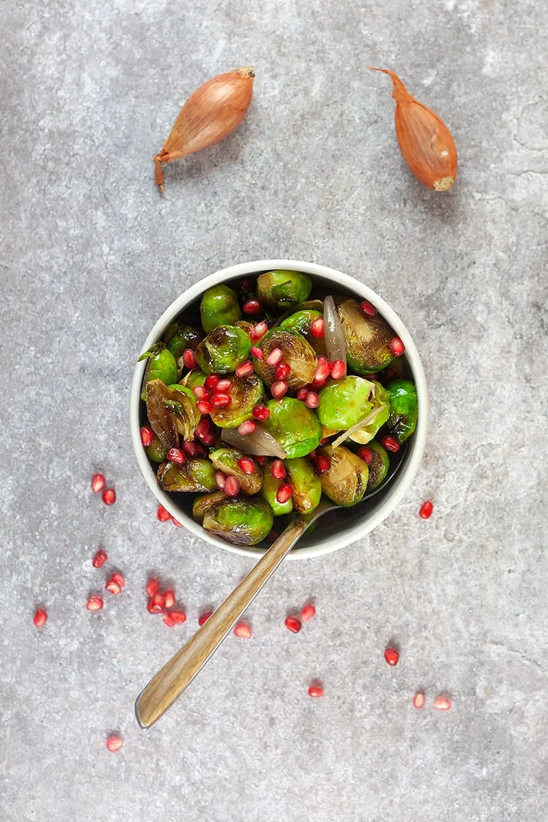Pan-fried Brussels sprouts with pomegranate
