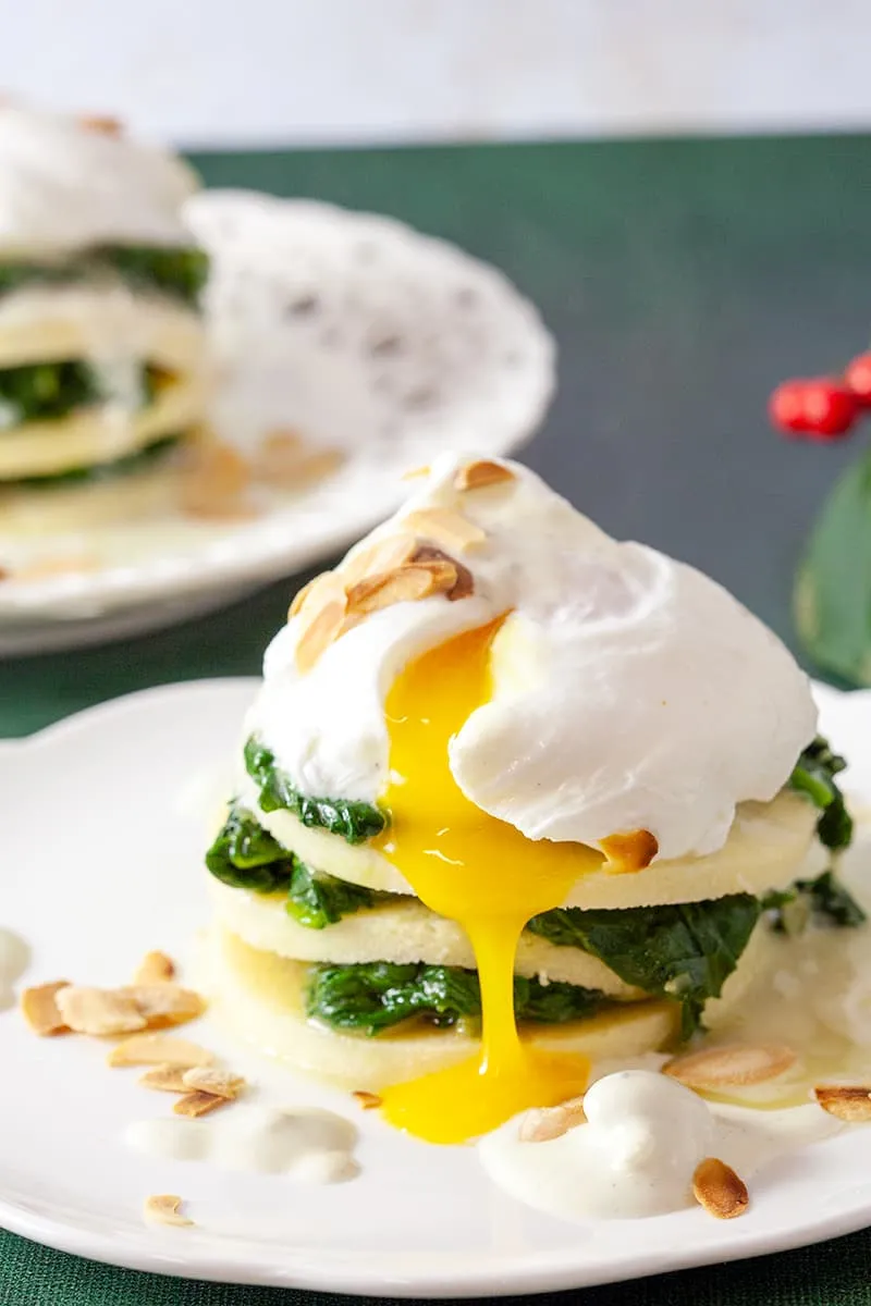 Spinach and poached egg towers