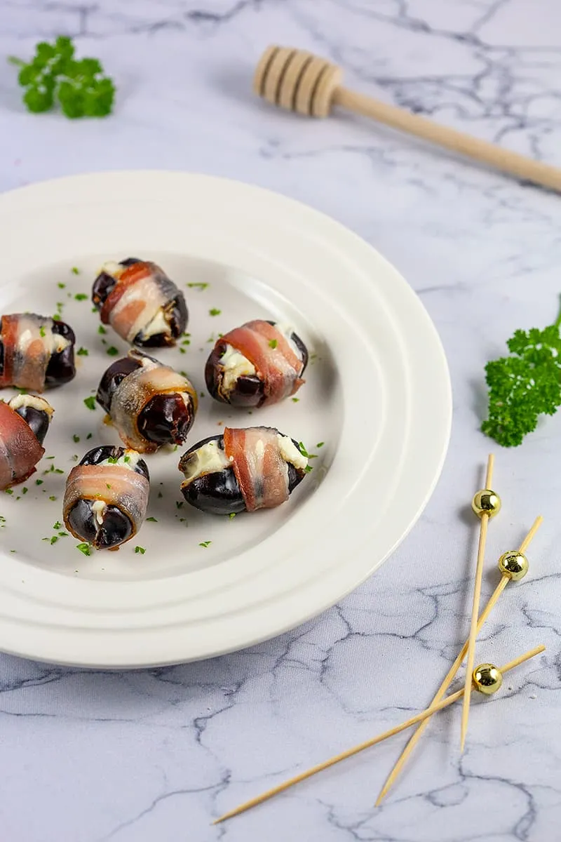 Goat's cheese stuffed dates with bacon