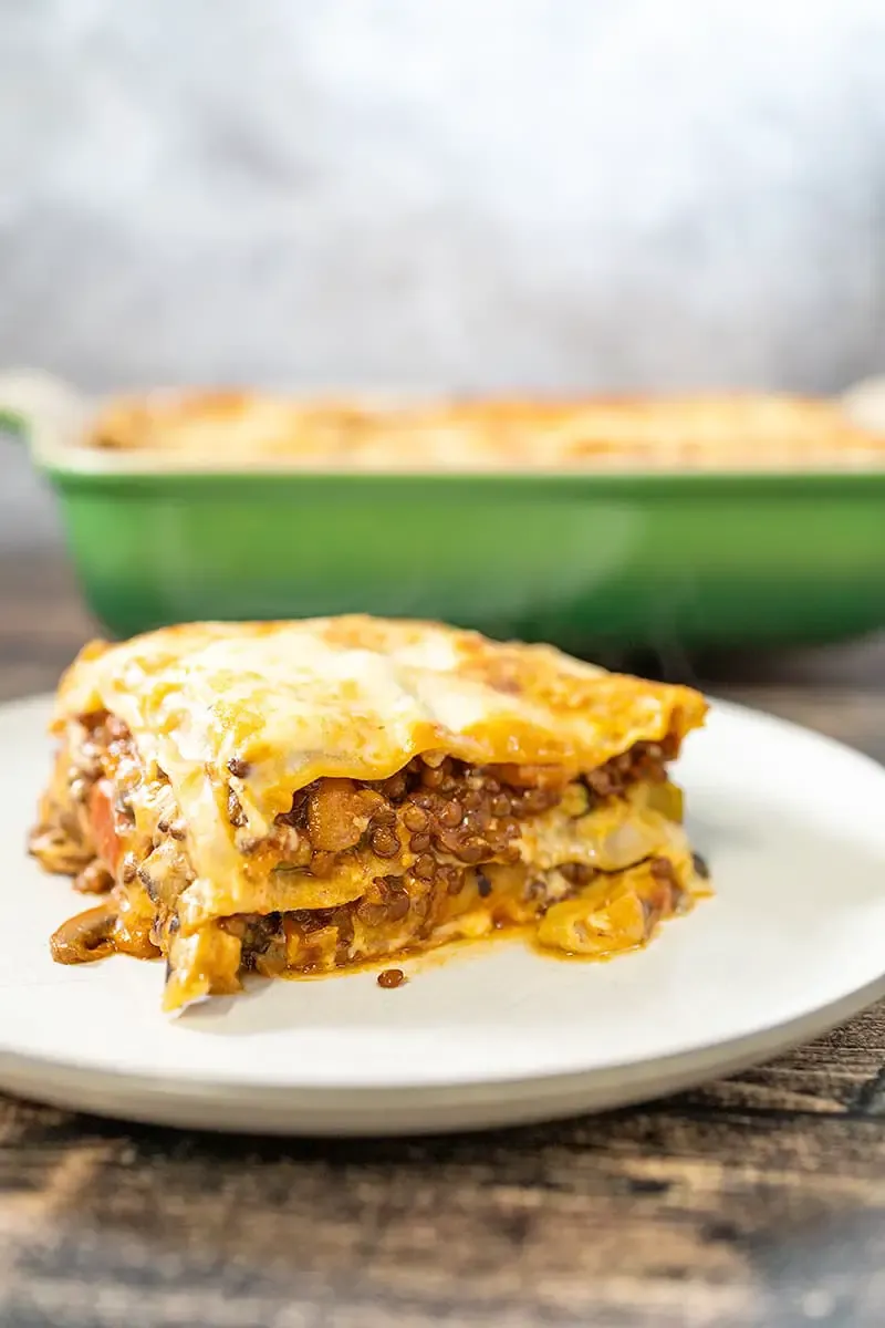 Homemade lentil and vegetable lasagne