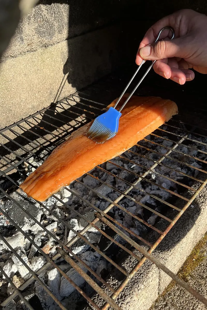 Barbecue salmon cooking on the barbecue