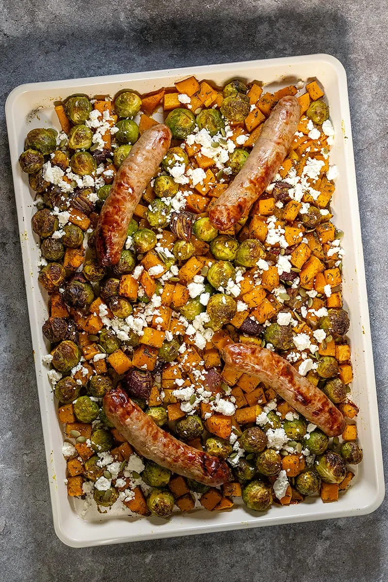 Brussels sprouts and pumpkin traybake