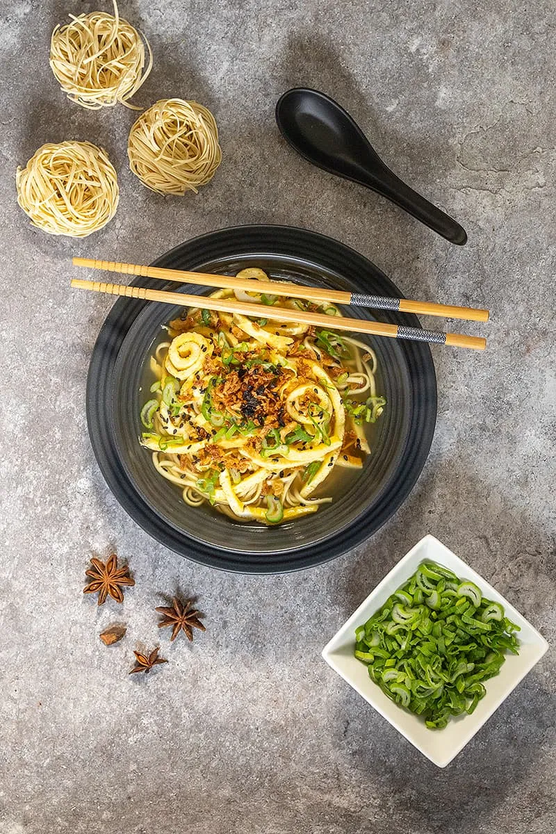 Chinese noodle soup - served with omelet strips
