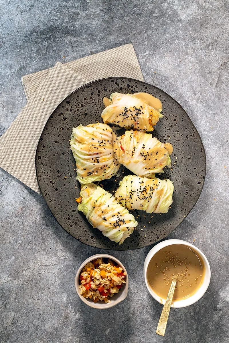 Chinese spring rolls with turkey, rice and carrot