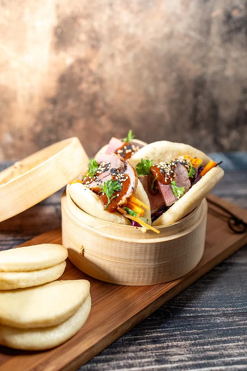 Duck bao buns with hoisin sauce
