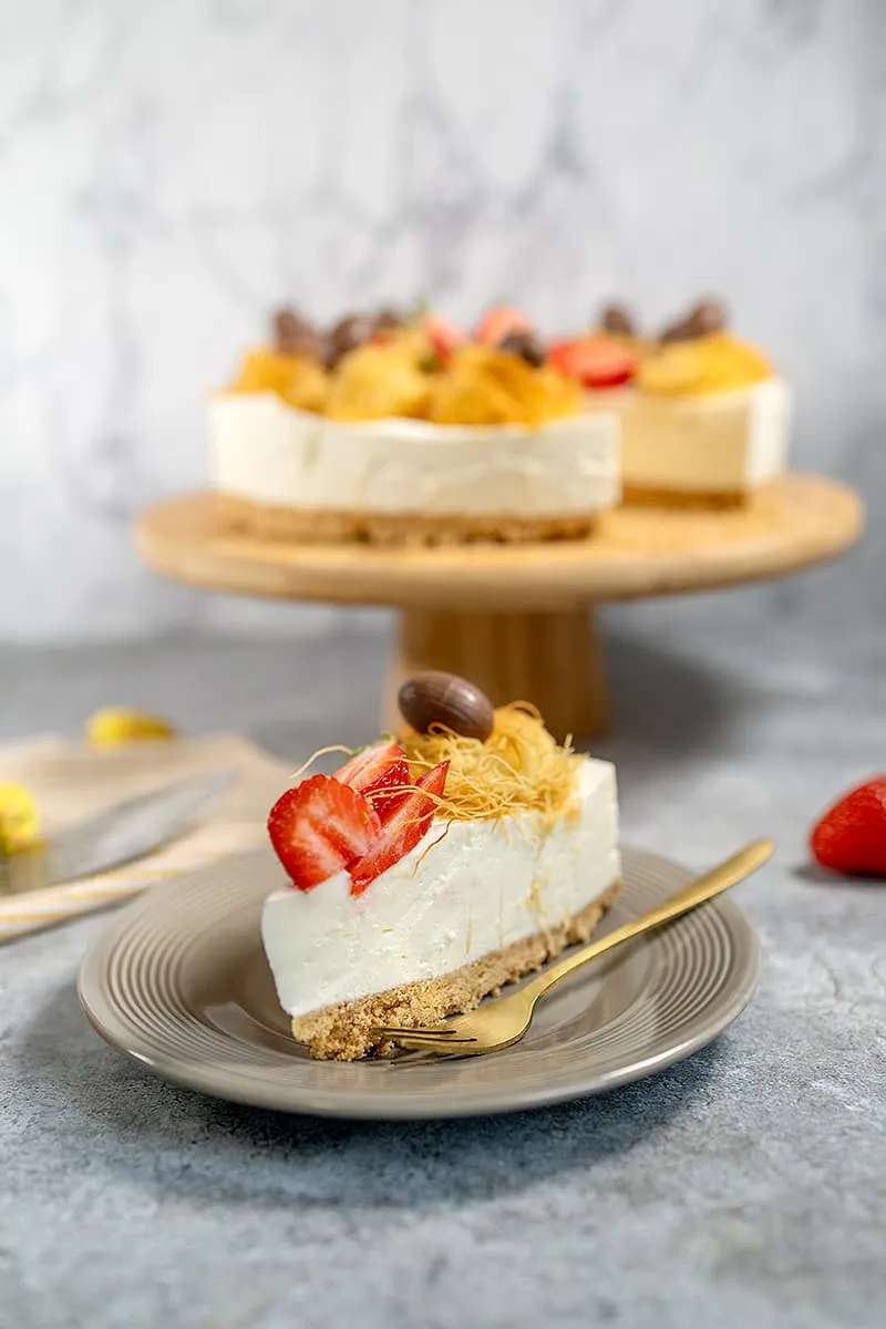 Easter lemon cheesecake - creamy and refreshing with crunchy bird's nests