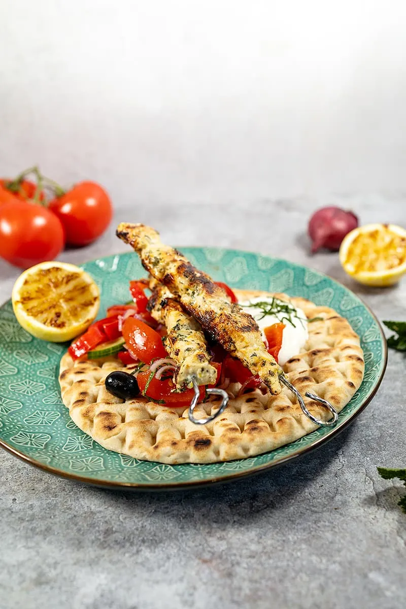 Greek chicken kabobs with mint and lemon