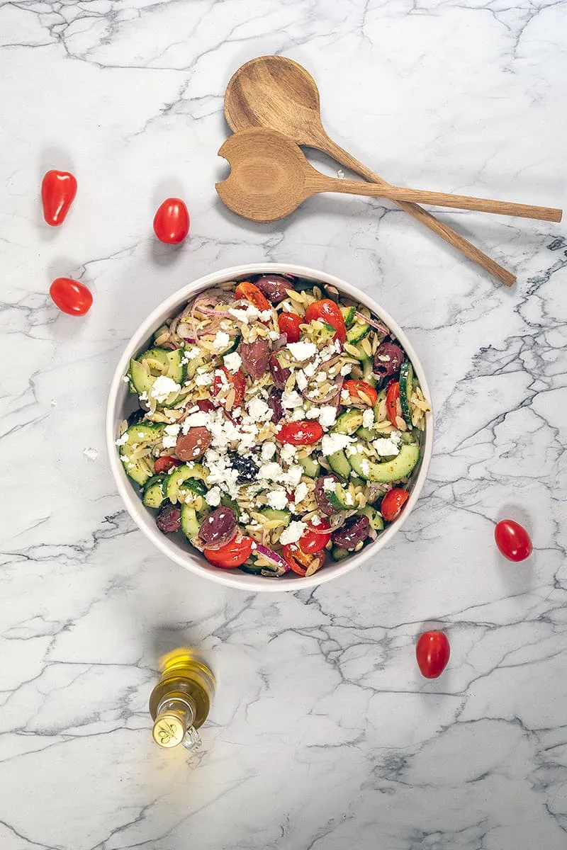 Greek orzo salad with a fresh lemon dressing