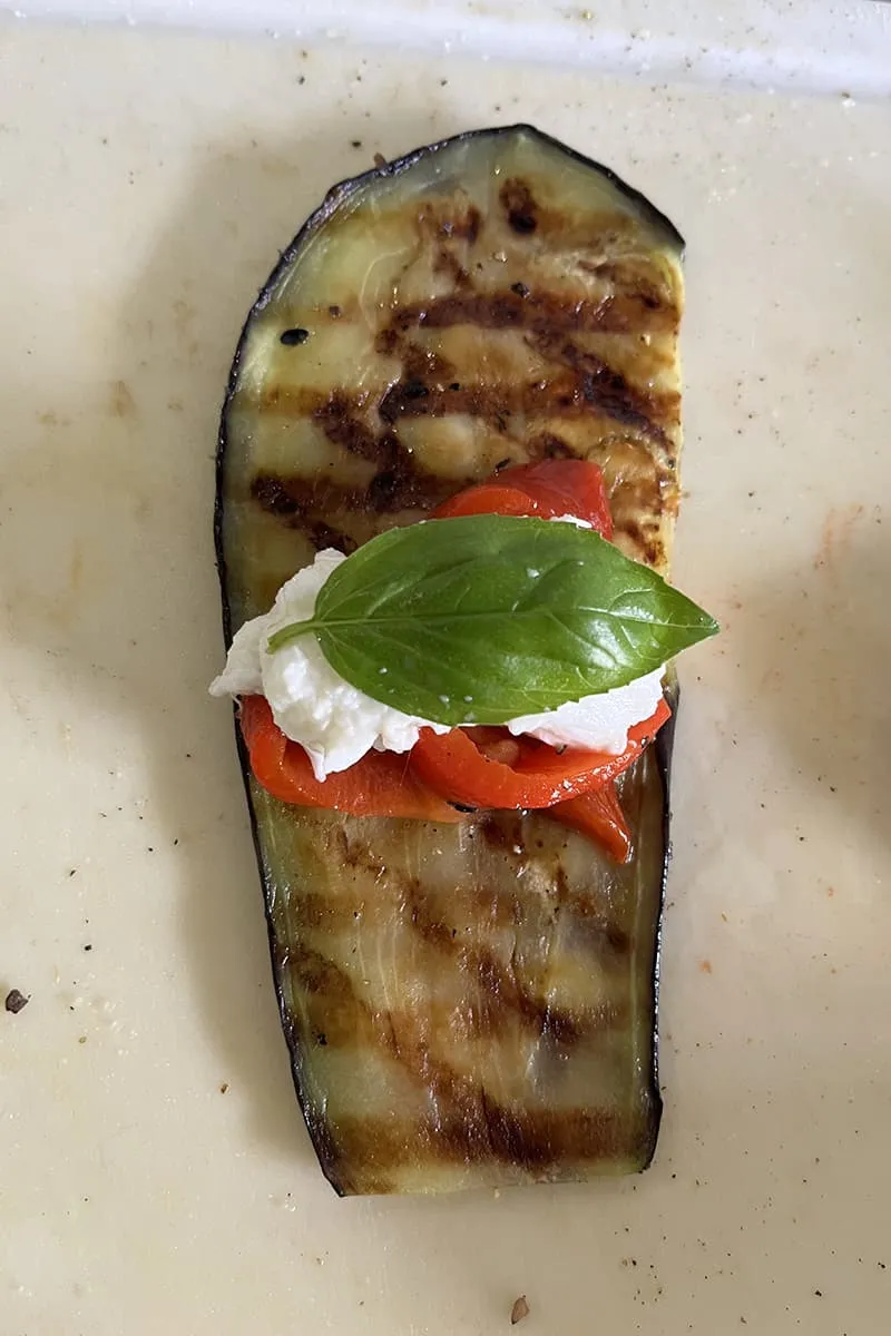 Grilled eggplant roll-ups preparation