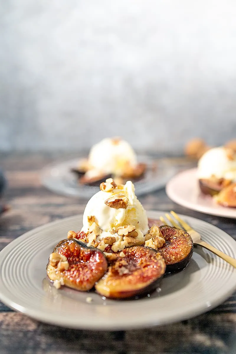 Honey roasted figs, vanilla ice cream and nuts
