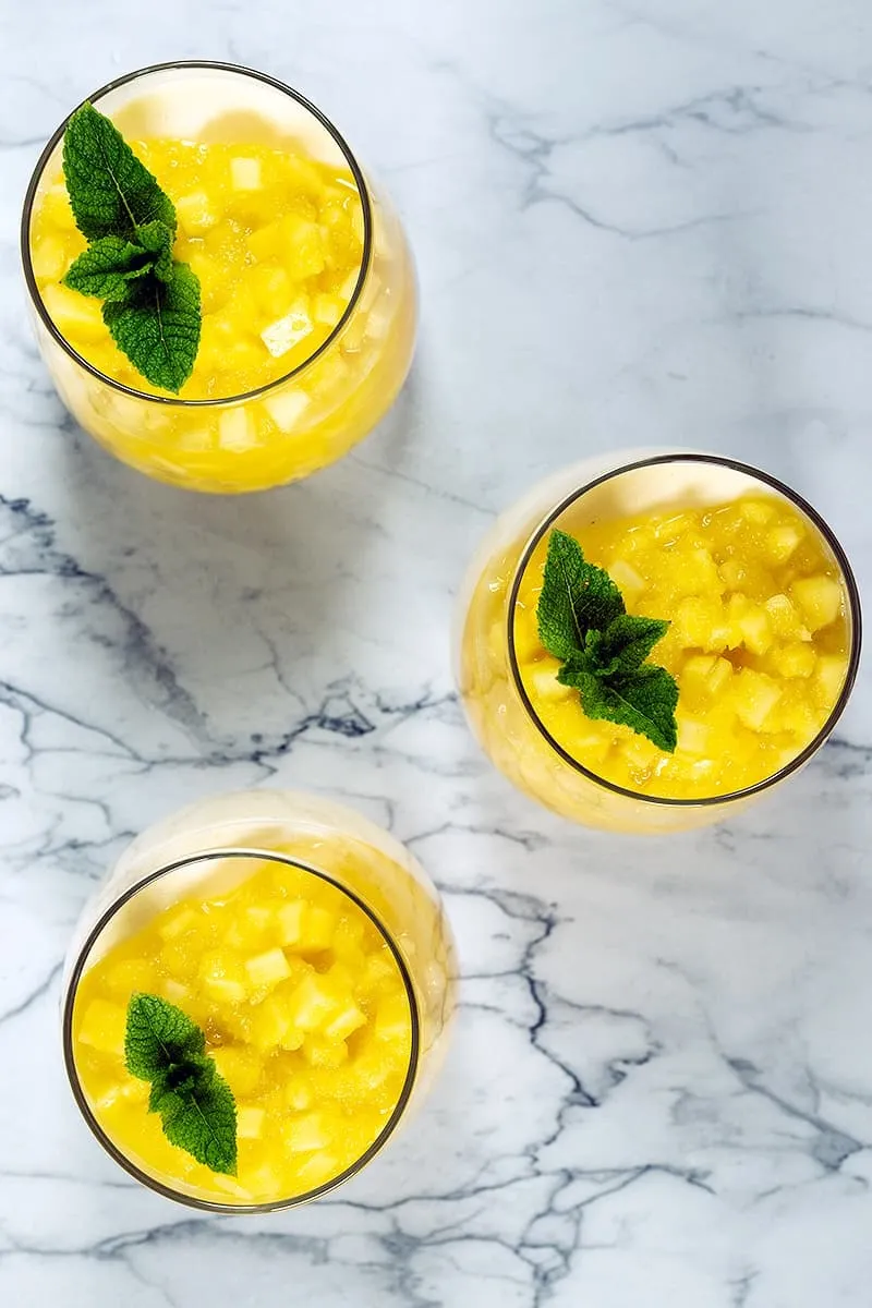 Italian mango panna cotta with mango chunks