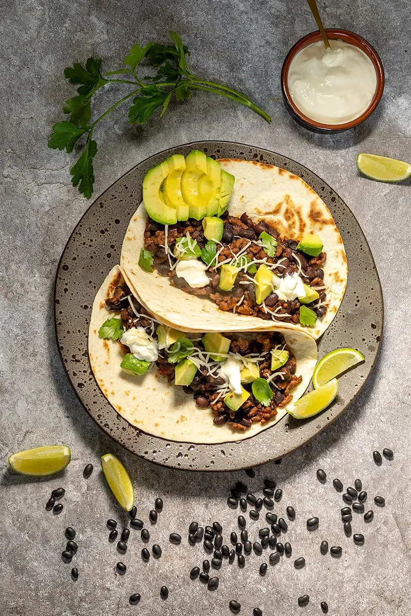 Mexican black bean wraps - with spicy beef