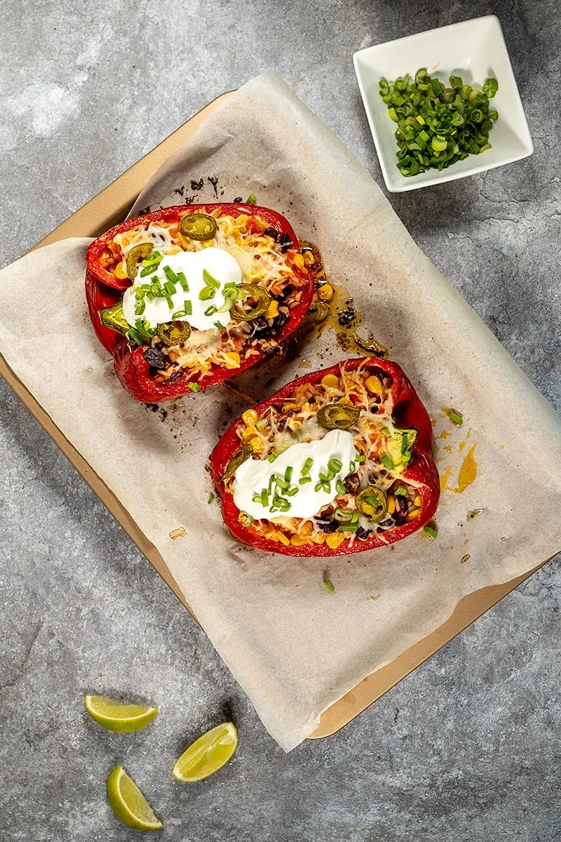 Mexican stuffed peppers with rice and beans