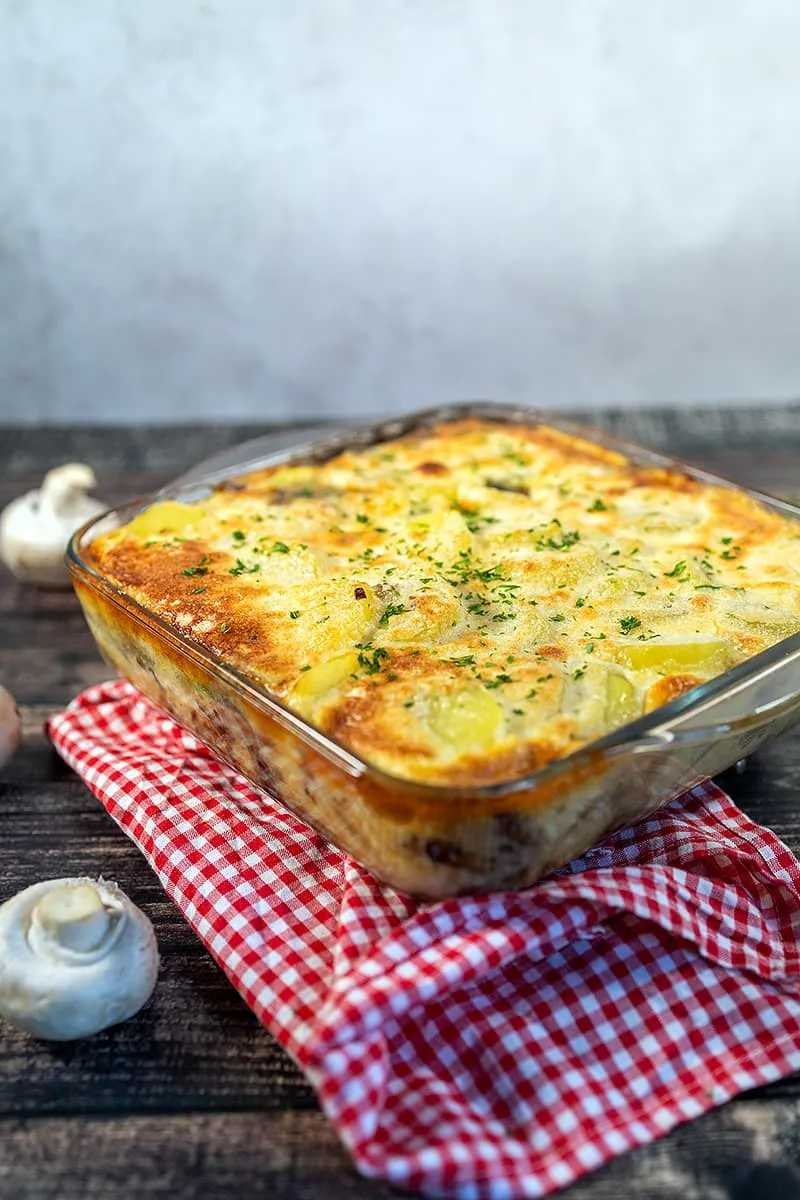 Mushroom and potato bake is a tasty weekday meal
