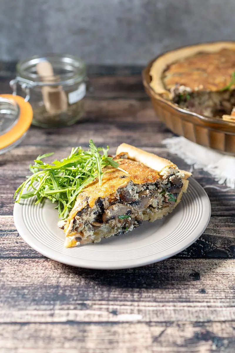 Mushroom quiche – served with rocket salad