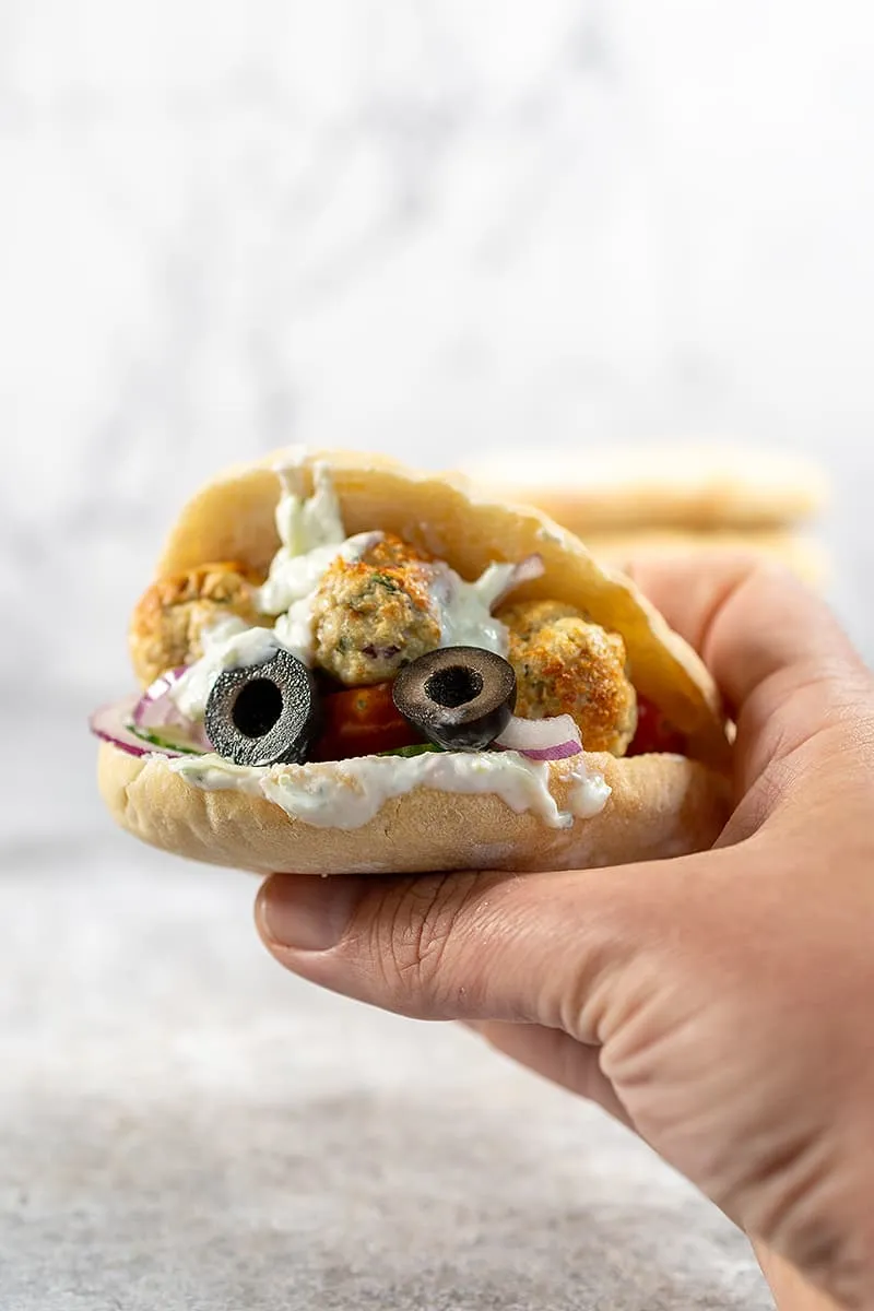 Turkey meatball pitas - served with tzatziki