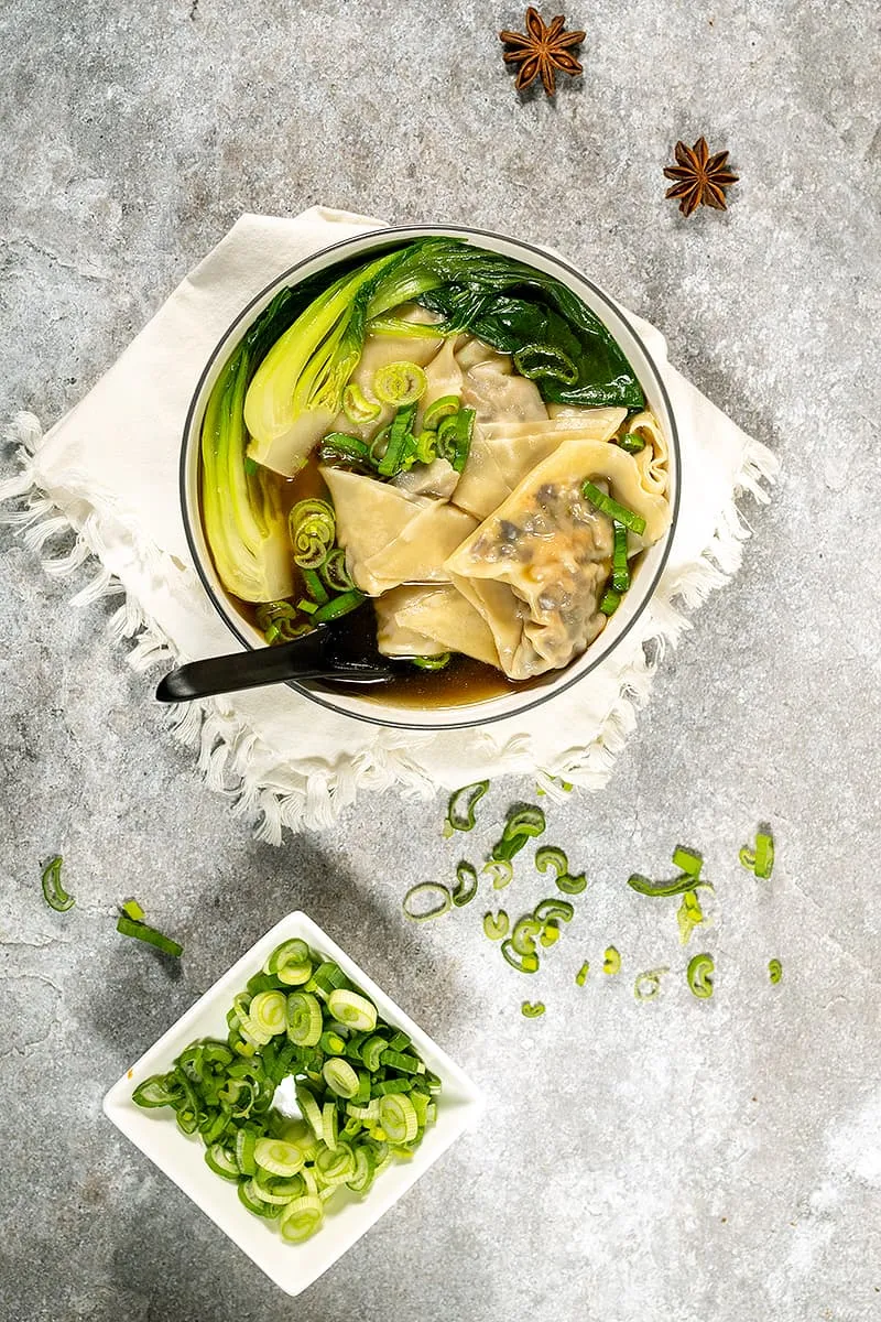 Wonton soup with homemade wontons