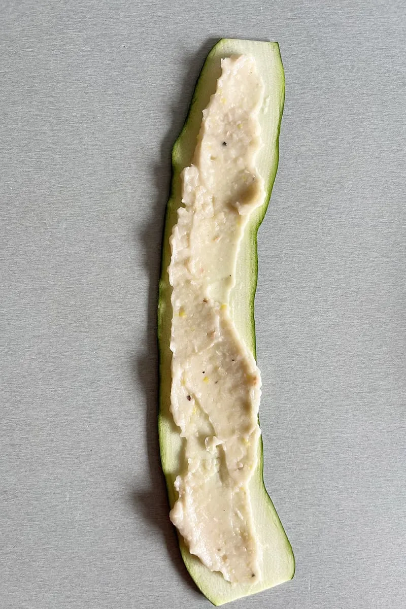 Zucchini Roll-ups with tomato sauce preparation - step 1