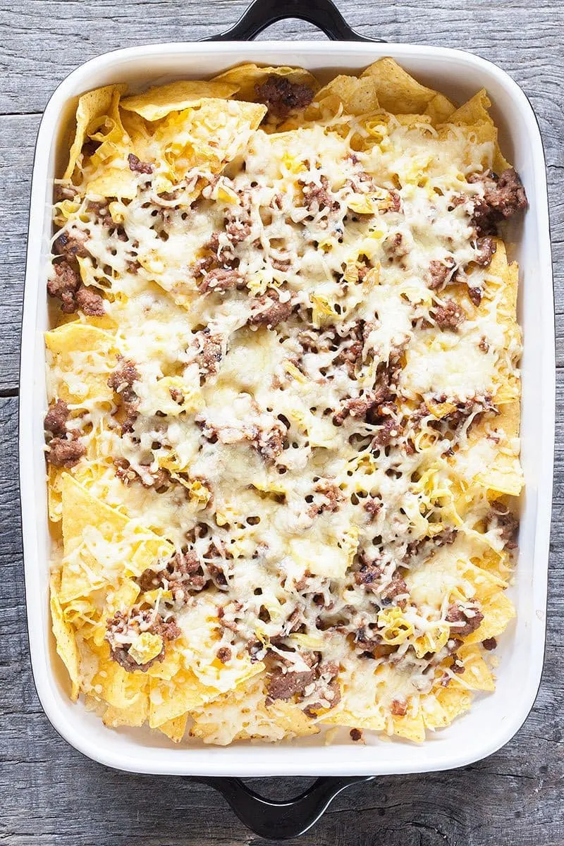 Baked nachos with cheese and peppers
