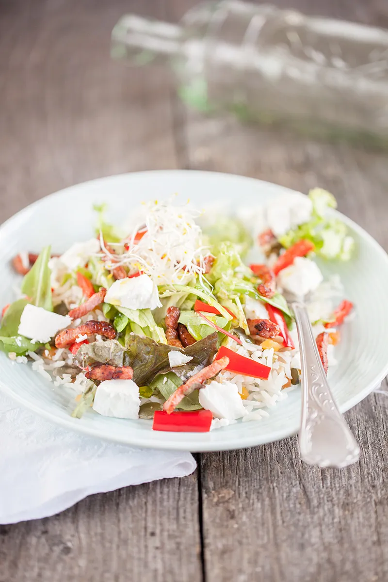 Nut rice goat cheese salad