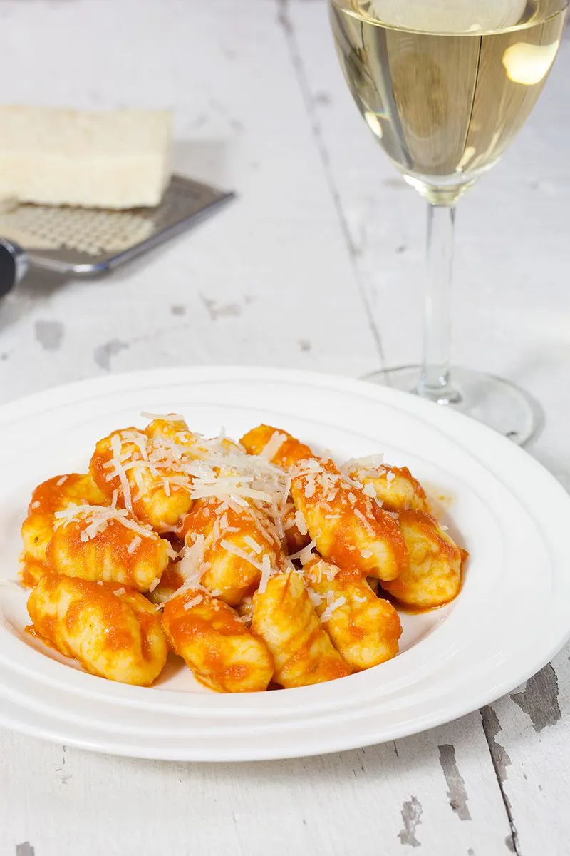 Homemade gnocchi with tomato sauce