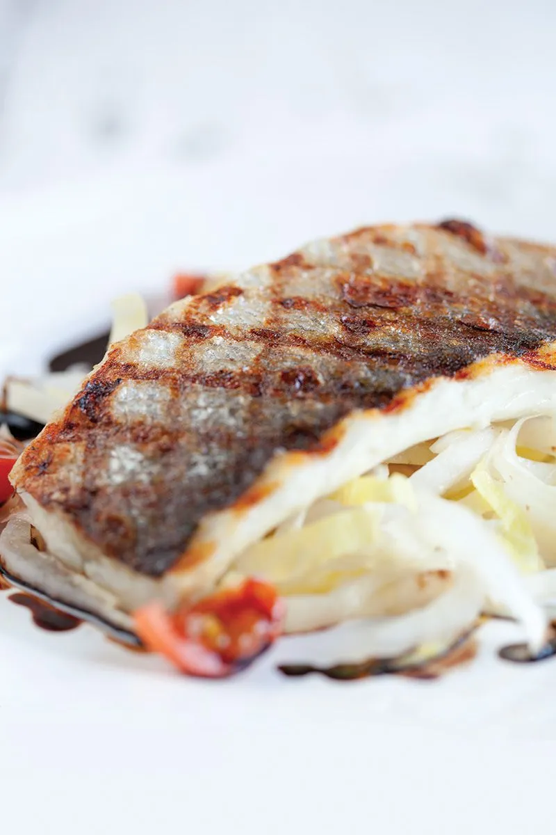 Sea bass balsamic vinegar and chicory
