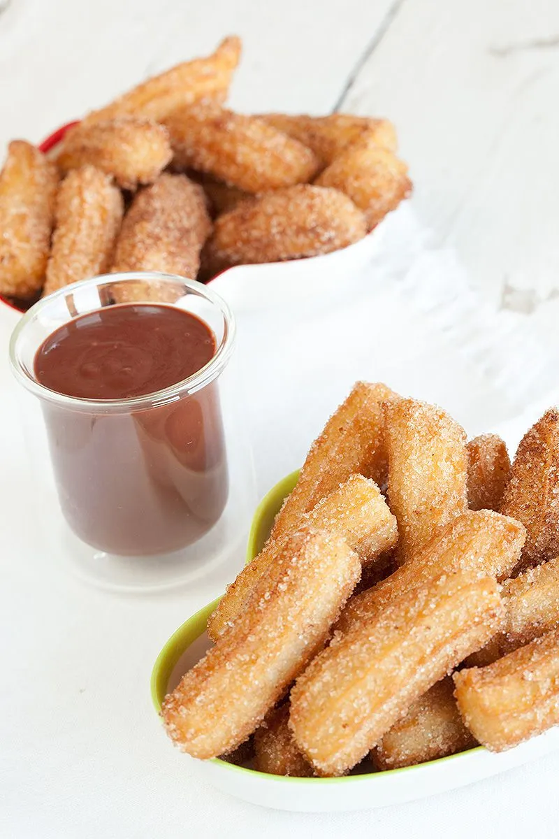 Churros with raspberry chocolate sauce
