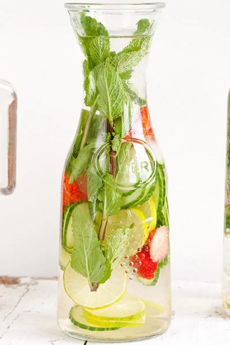 Strawberry lime cucumber and mint water