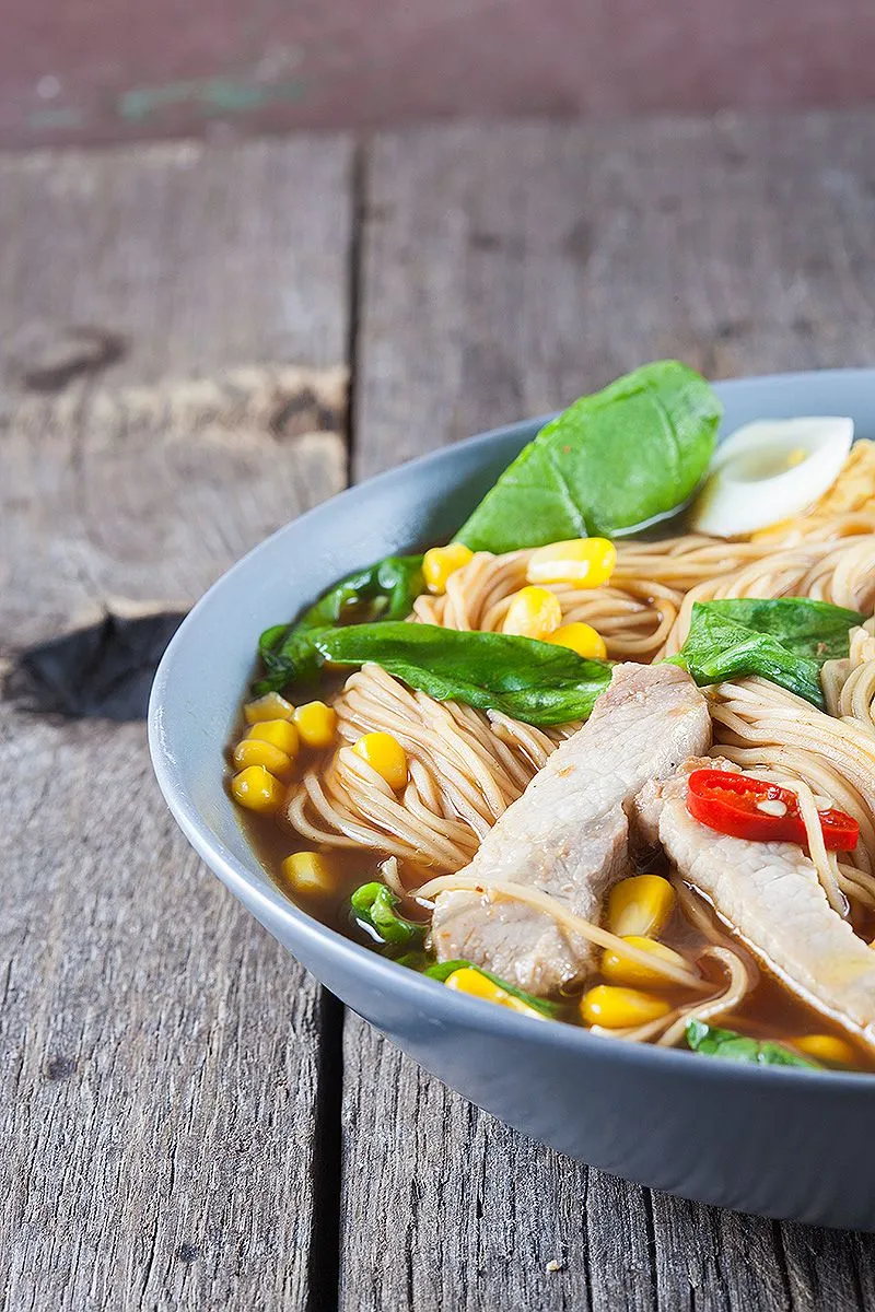 Pork ramen noodle soup