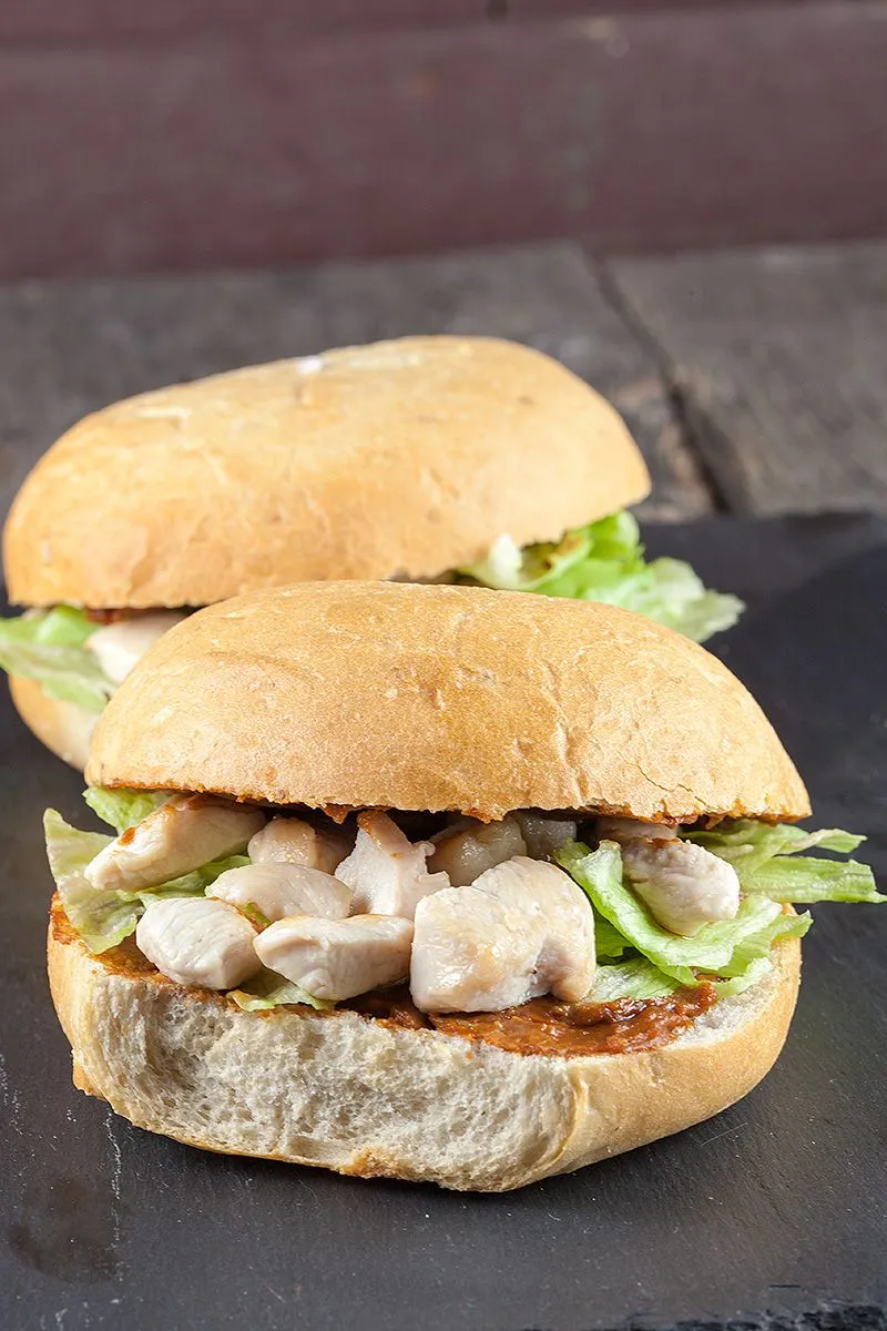 Italian bread with chicken satay