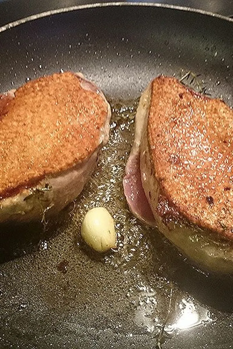 Pan-fried duck almost ready