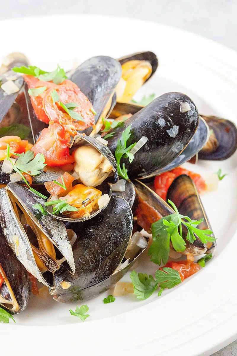 Spanish mussels in chorizo and wine sauce