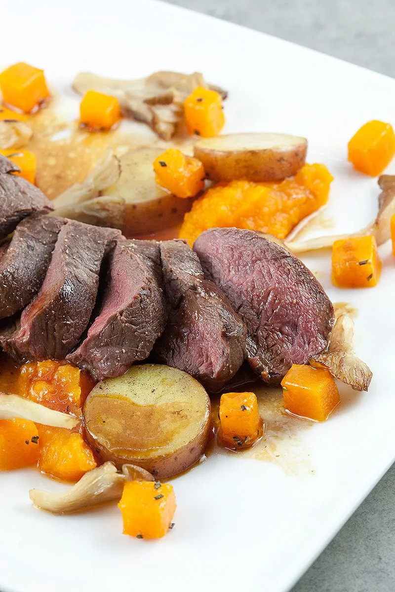 Venison with roseval potatoes and pumpkin