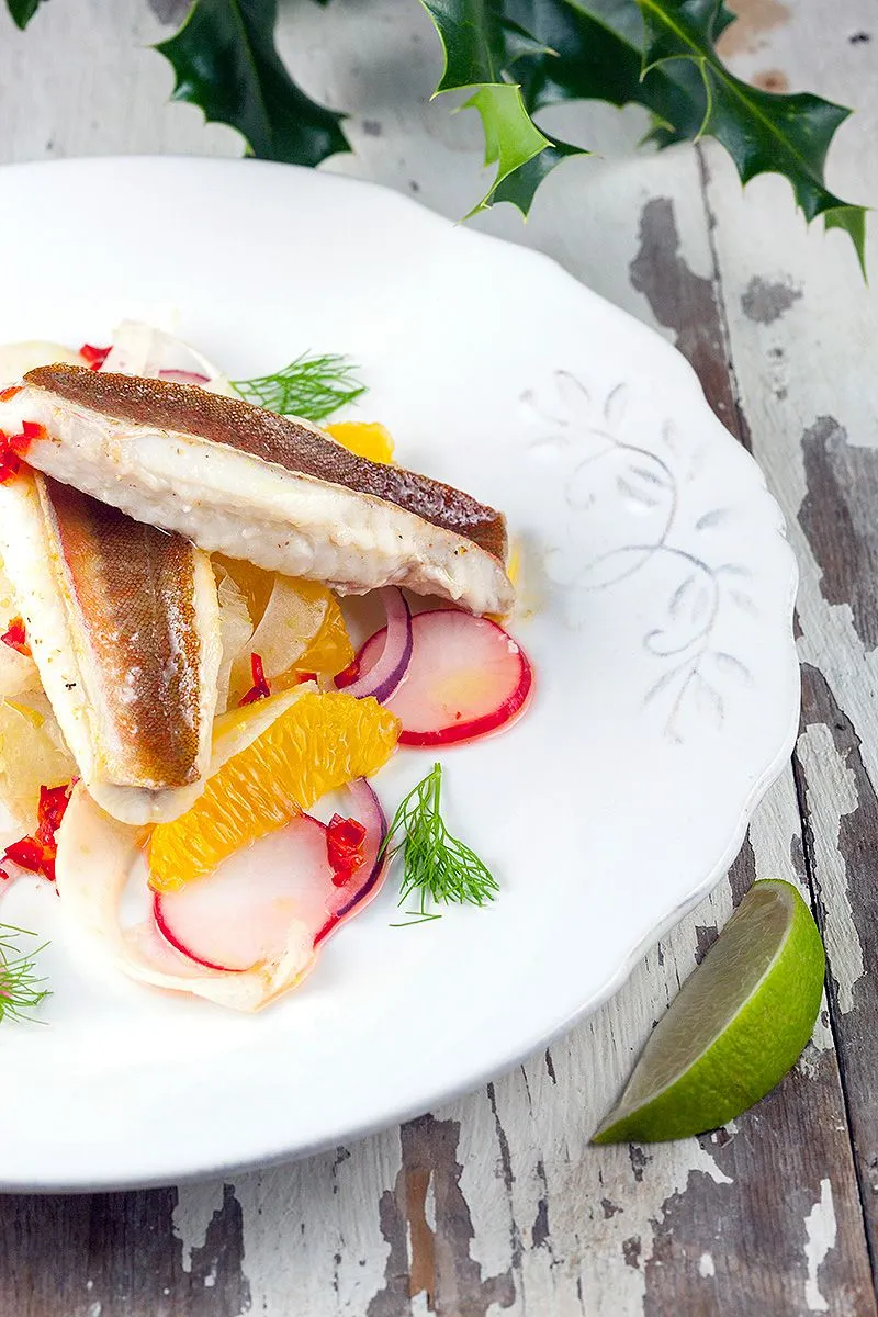 Pan-fried gurnard salad