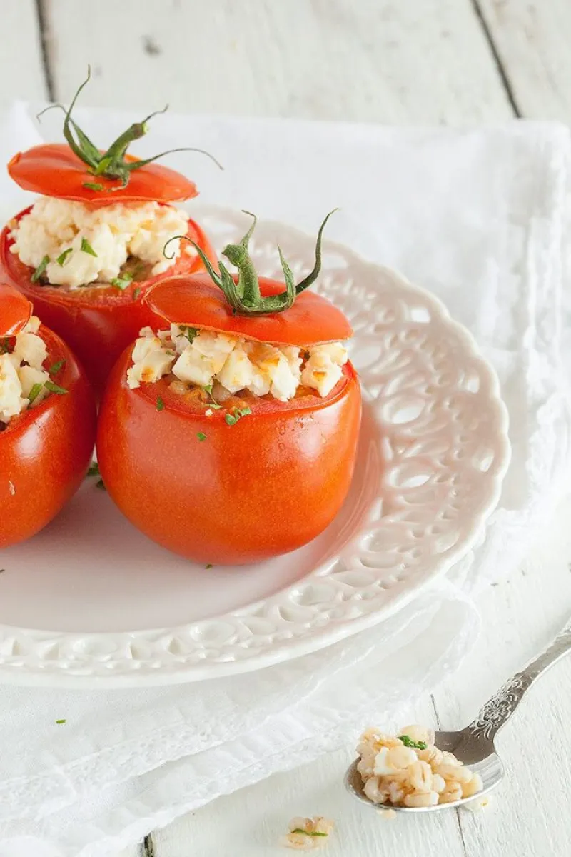 Stuffed beefsteak tomato with feta cheese