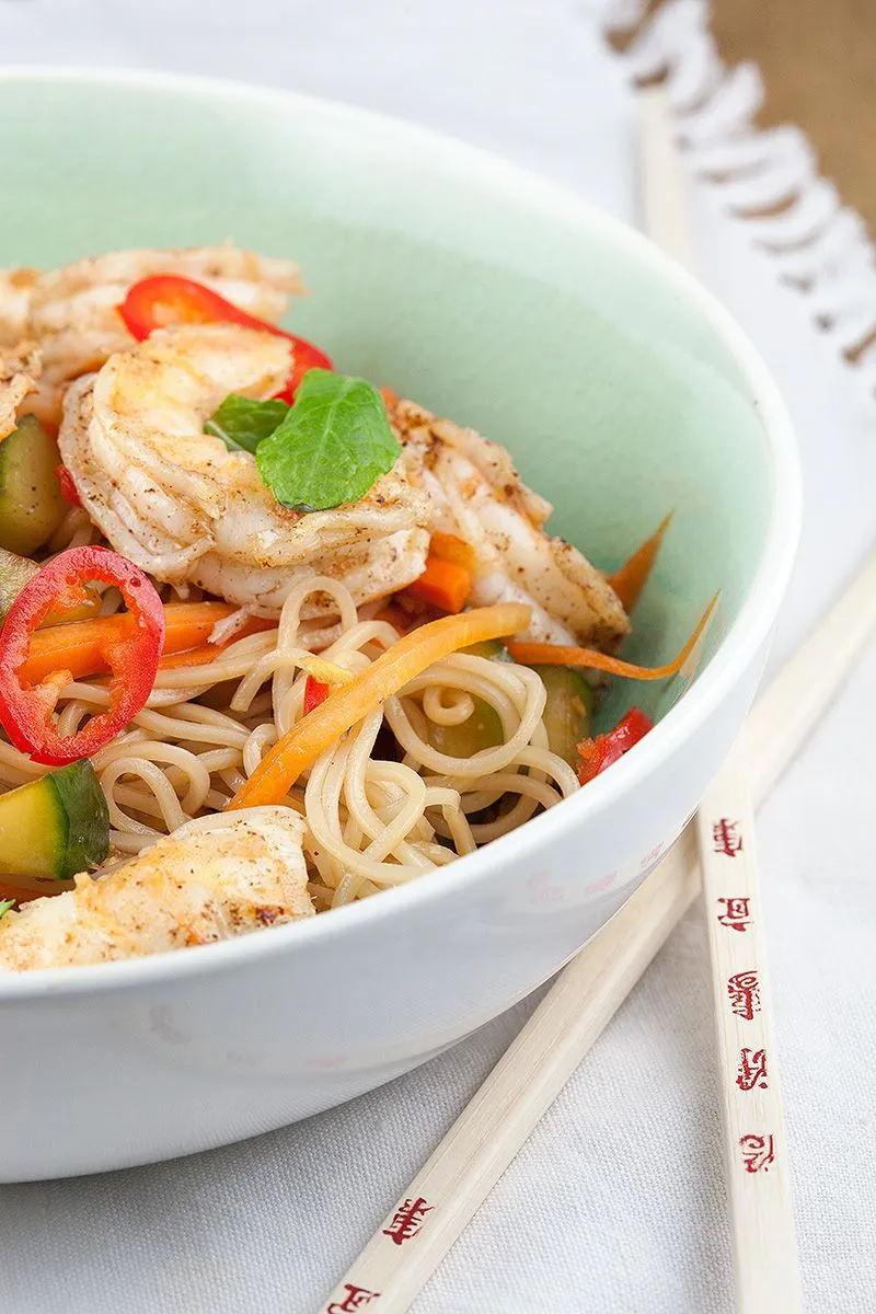 Asian noodle and shrimp salad