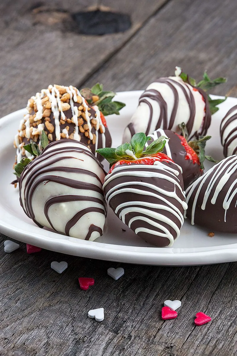 Chocolate dipped swizzled strawberries